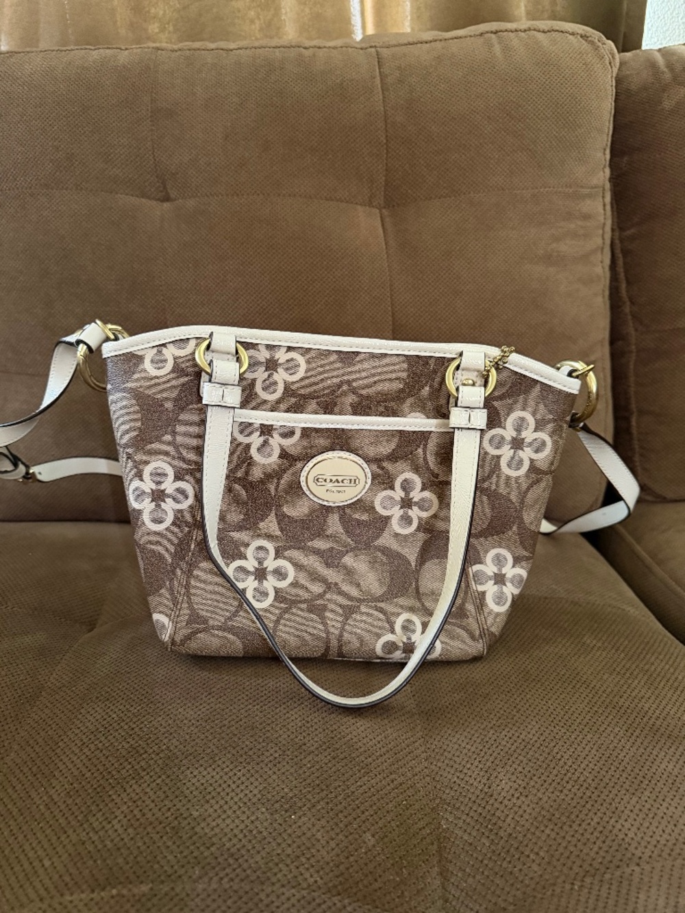 Coach brown, and beige shoulder back